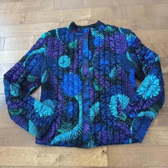 Ruby Rd 100% silk multicolored zip up jacket size medium - Picture 3 of 15